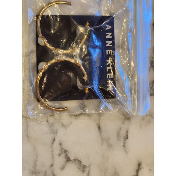 Anne Klein Gold-Tone Hoop Earrings With Faux Pearl & Crystal Accents - Picture 2 of 5